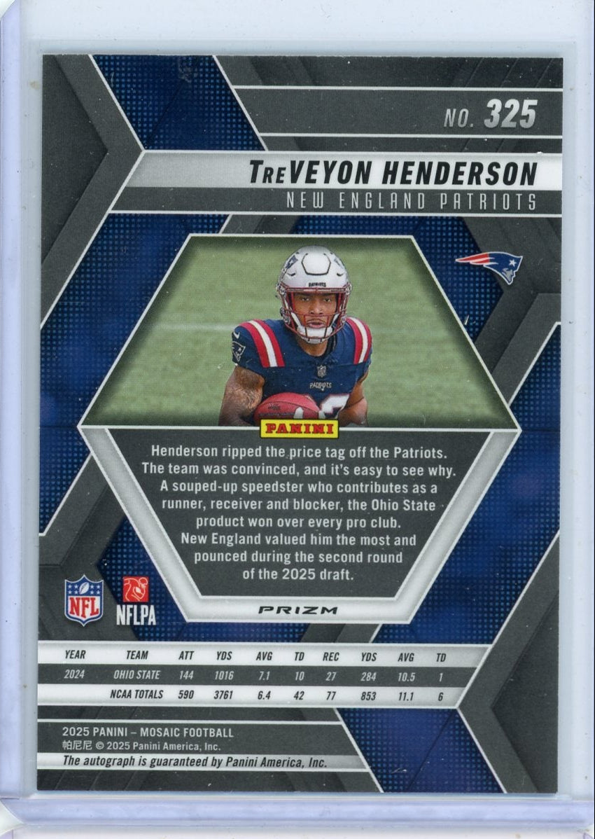 TreVeyon Henderson 2025 Panini Mosaic Silver Rookie Autograph