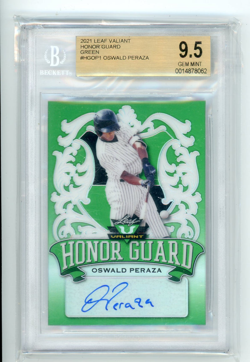 Oswald Peraza 2021 Leaf Valiant Honor Guard Green Auto BGS 9.5