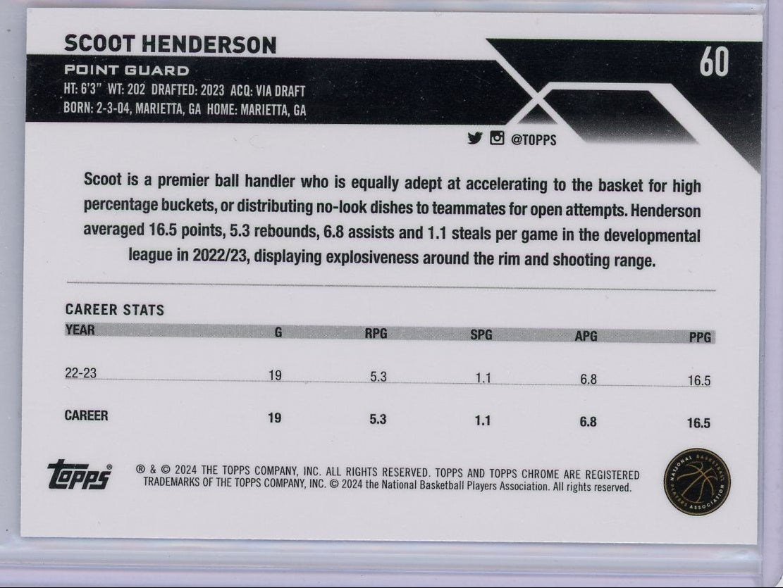 Scoot Henderson 2023-24 Topps Chrome Purple Refractors 206/349