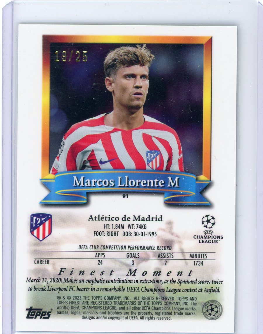 Marcos Llorente 2023 Topps Finest Flashbacks black refractor #'d 19/25