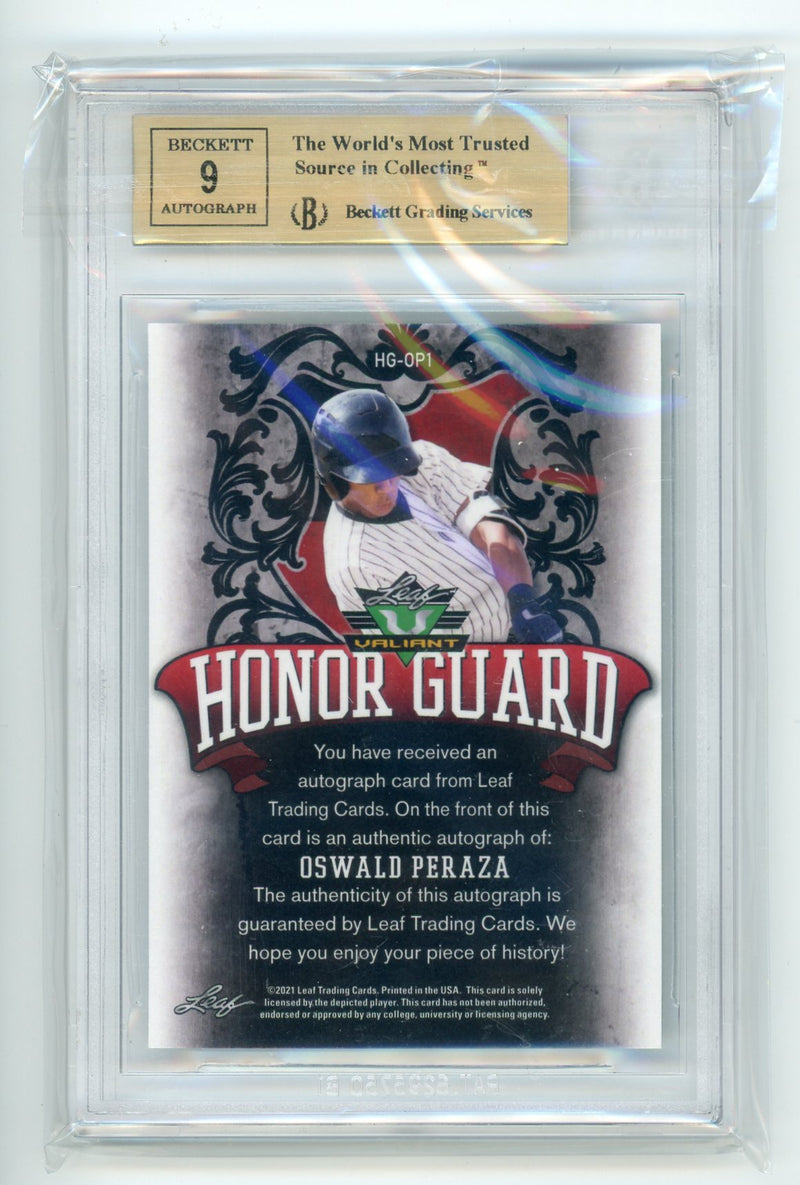 Oswald Peraza 2021 Leaf Valiant Honor Guard Green Auto BGS 9.5