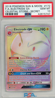 Electrode GX Pokémon Celestial Storm Rainbow Secret Rare #172/168 PSA 10