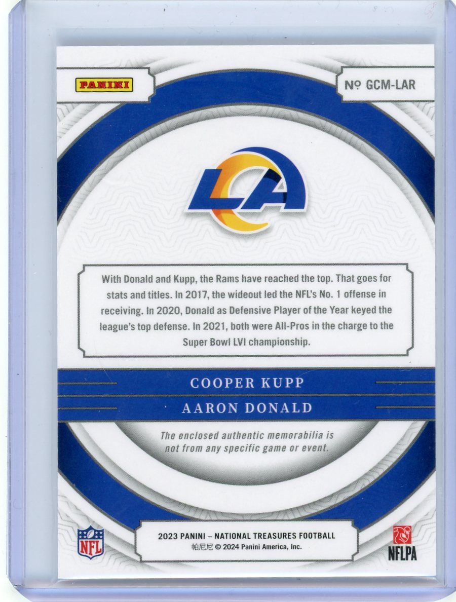 Cooper Kupp & Aaron Donald 2023 National Treasures Dual Patch #'d 10/99 Double Jersey Number