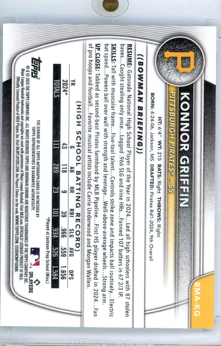 Konnor Griffin 2025 Bowman Chrome Blue Mojo Autograph #'d 140/150