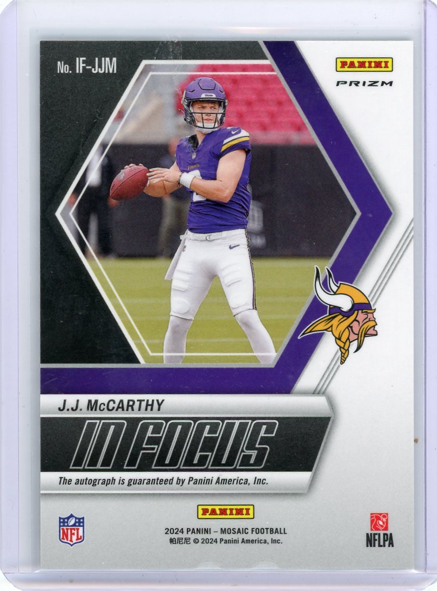 JJ McCarthy 2024 Panini Mosaic In Focus Signatures autograph rookie card
