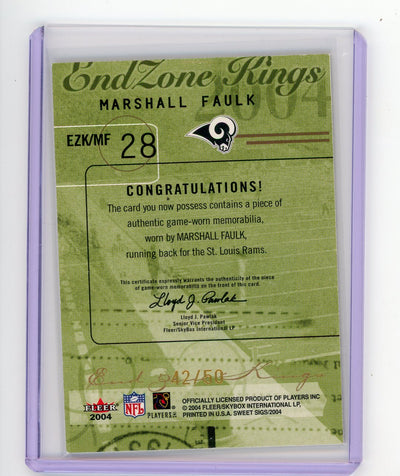 Marshall Faulk 2004 Fleer Sweet Sigs End Zone Kings Game Worn Patch #'d 42/50