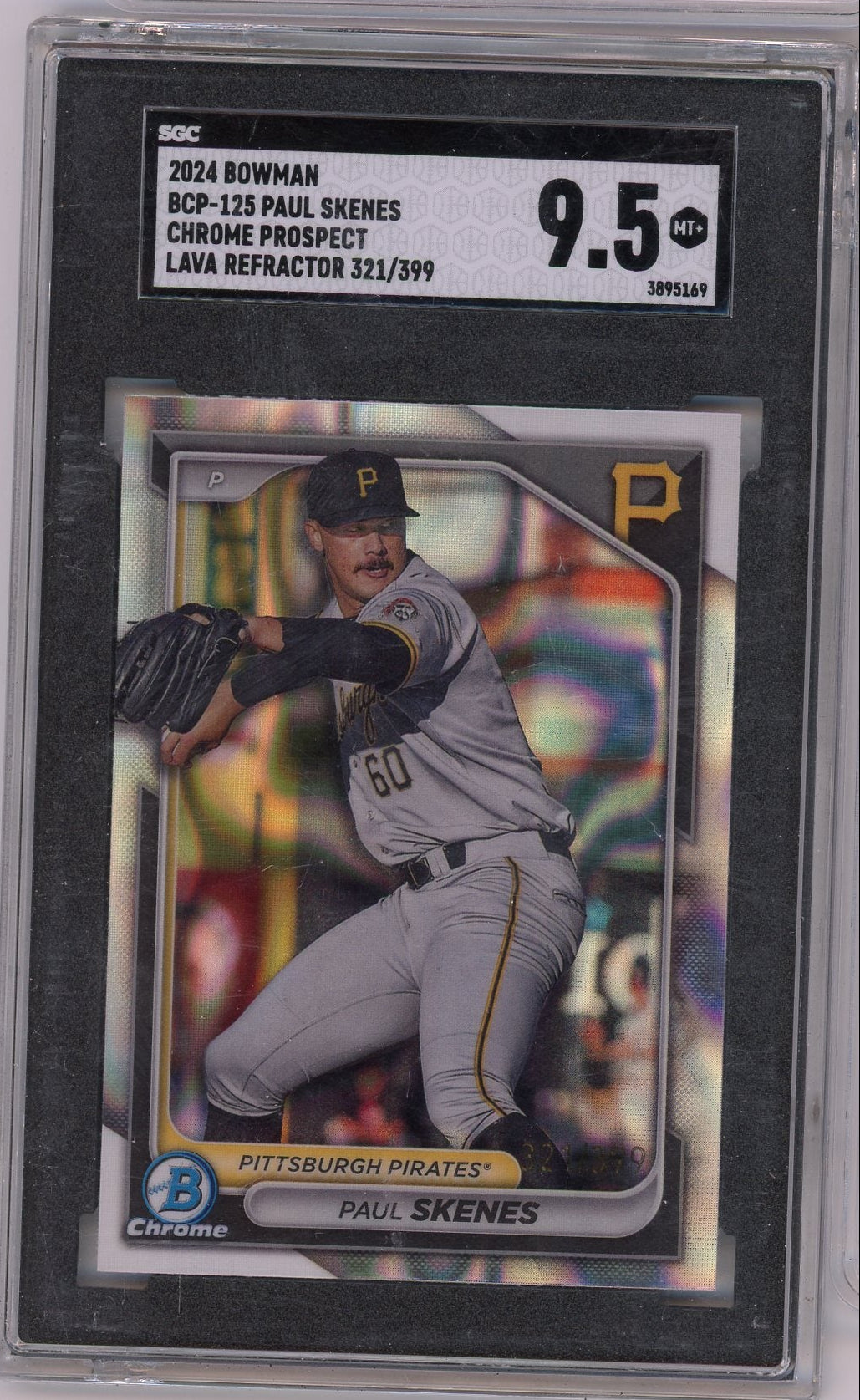 Paul Skenes 2024 Bowman Chrome Prospect Lava Refractor #'d 321/399 SGC 9.5