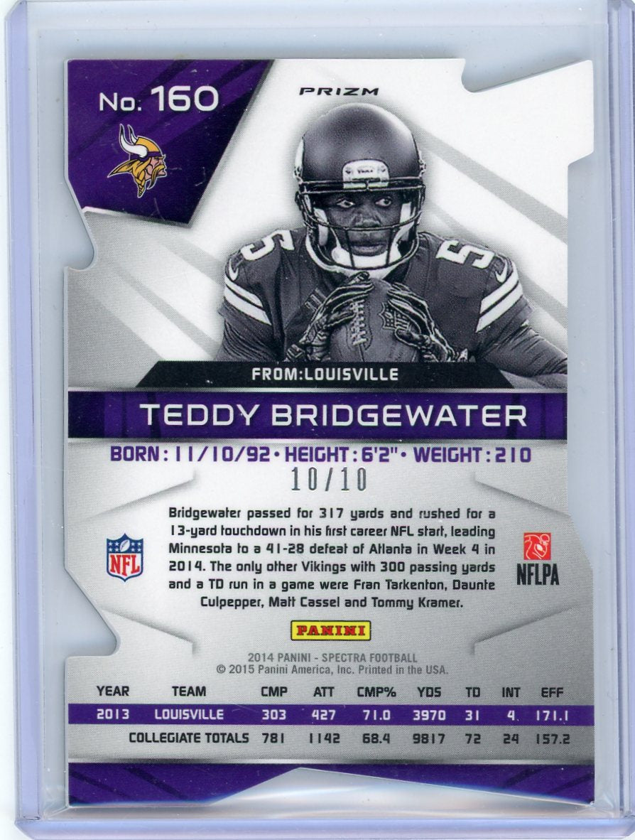 Teddy Bridgewater 2014 Panini Spectra Gold Prizm Die-Cut RC #'d 10/10