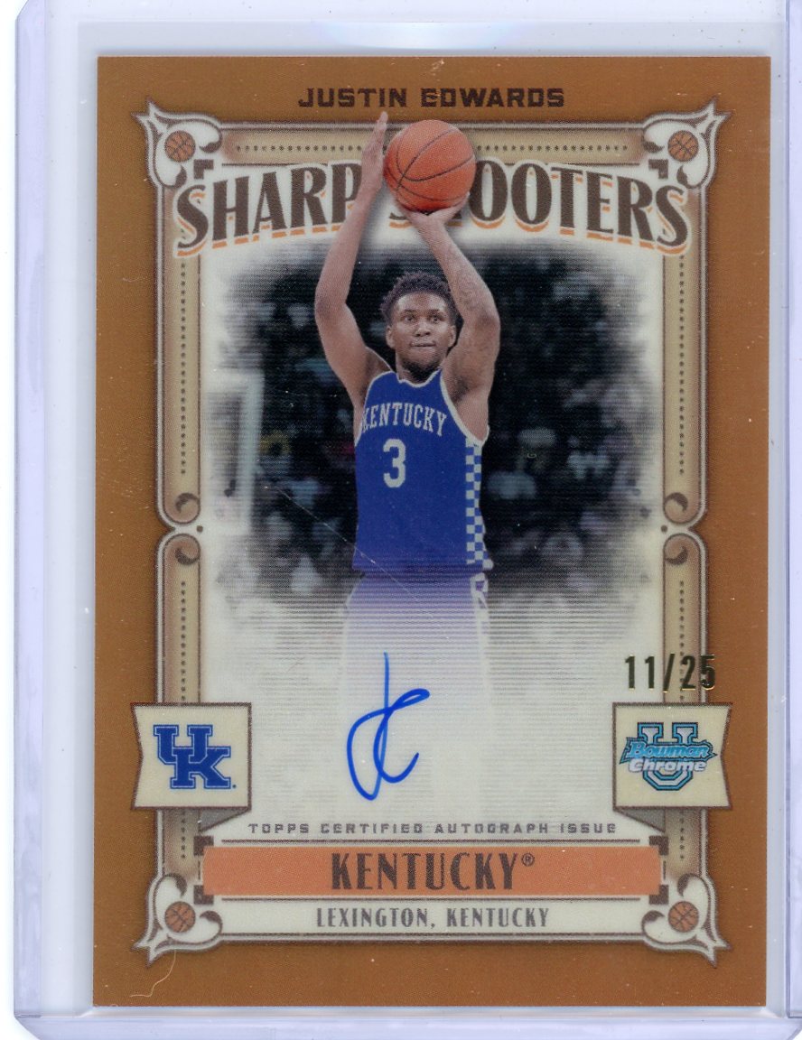 Justin Edwards 2023 Bowman Chrome University Sharp Shooters autograph orange #'d 11/25