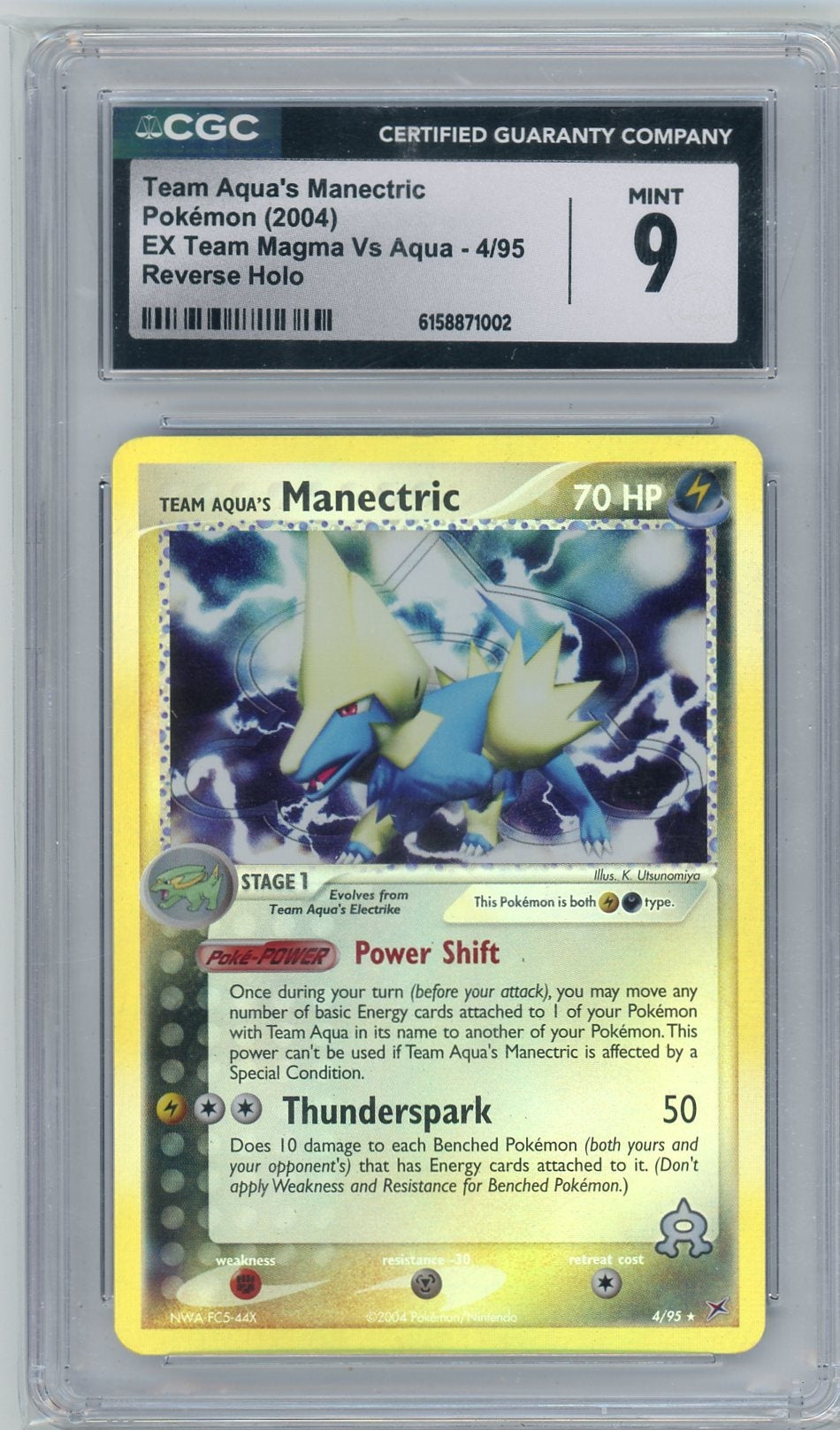 Team Aqua's Manectric 2004 Pokemon EX Team Magma vs Aqua reverse holo #4/95 CGC 9