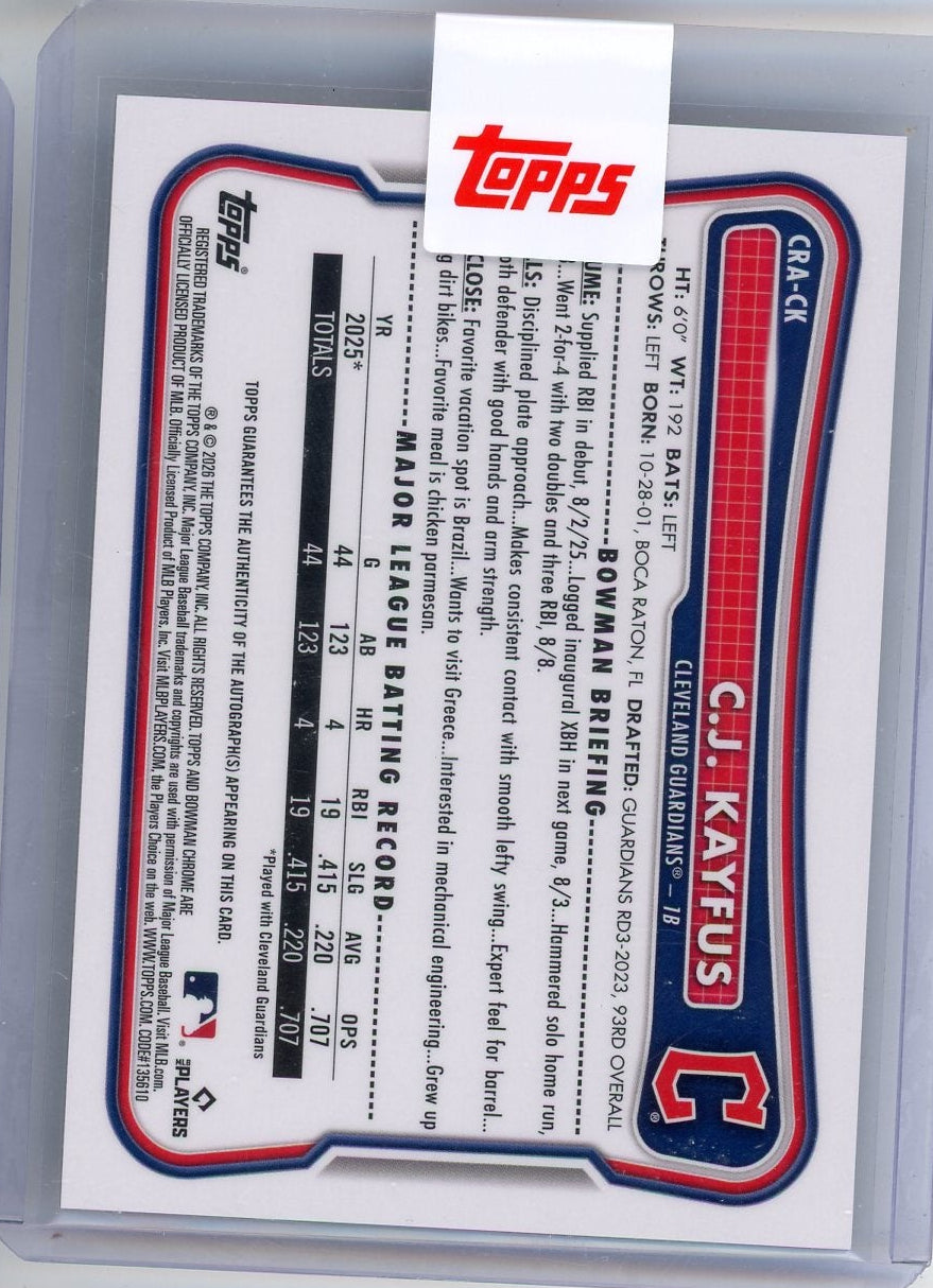C.J. Kayfus 2026 Bowman Chrome Gold Rookie Autograph #'d 26/50