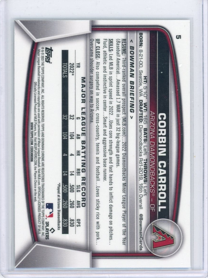 Corbin Carroll 2023 Bowman Chrome SP Image Variation rookie card