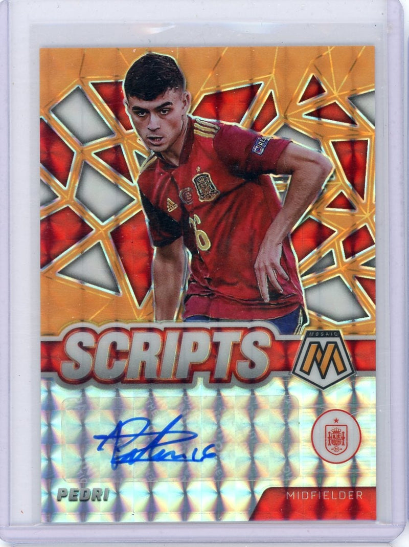 Pedri 2021-22 Panini Mosaic FIFA Road to World Cup autograph orange fluorescent 