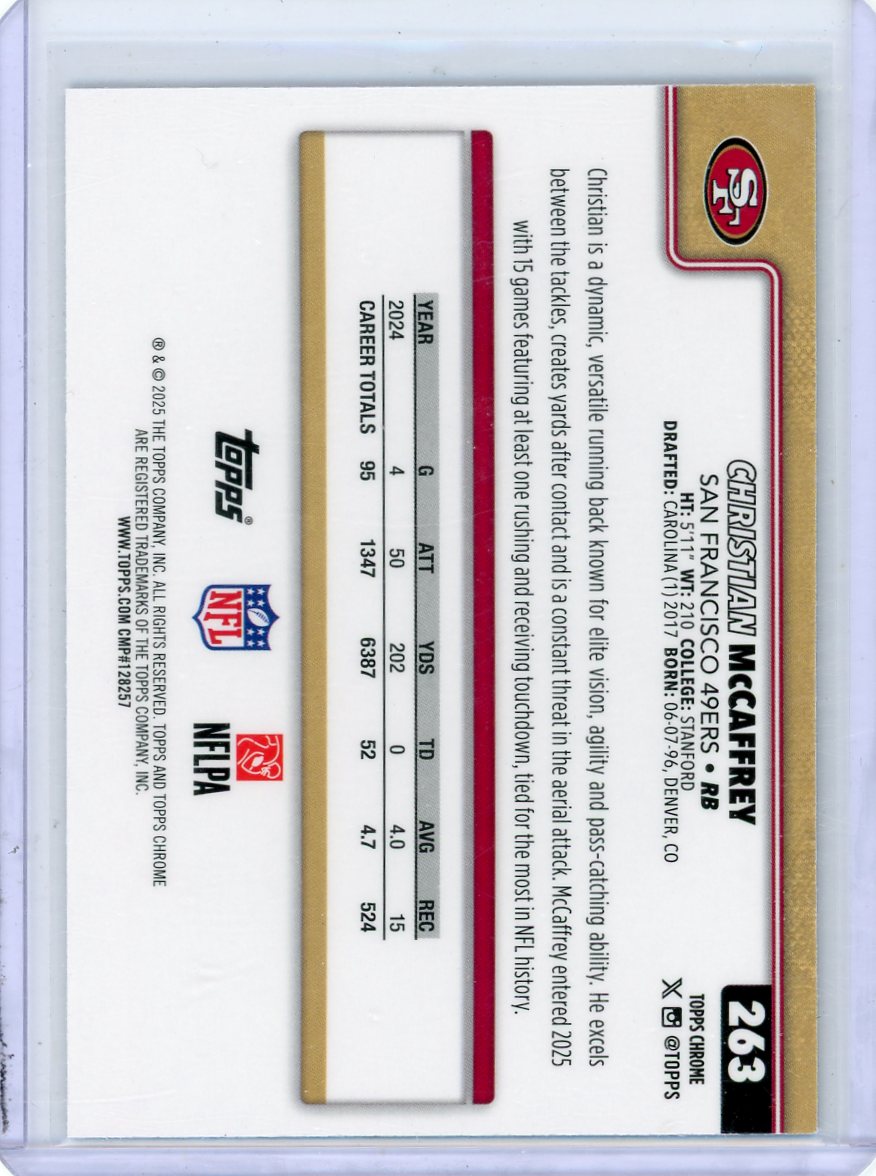 Christian McCaffrey 2025 Topps Chrome Neon Pulse Refractor