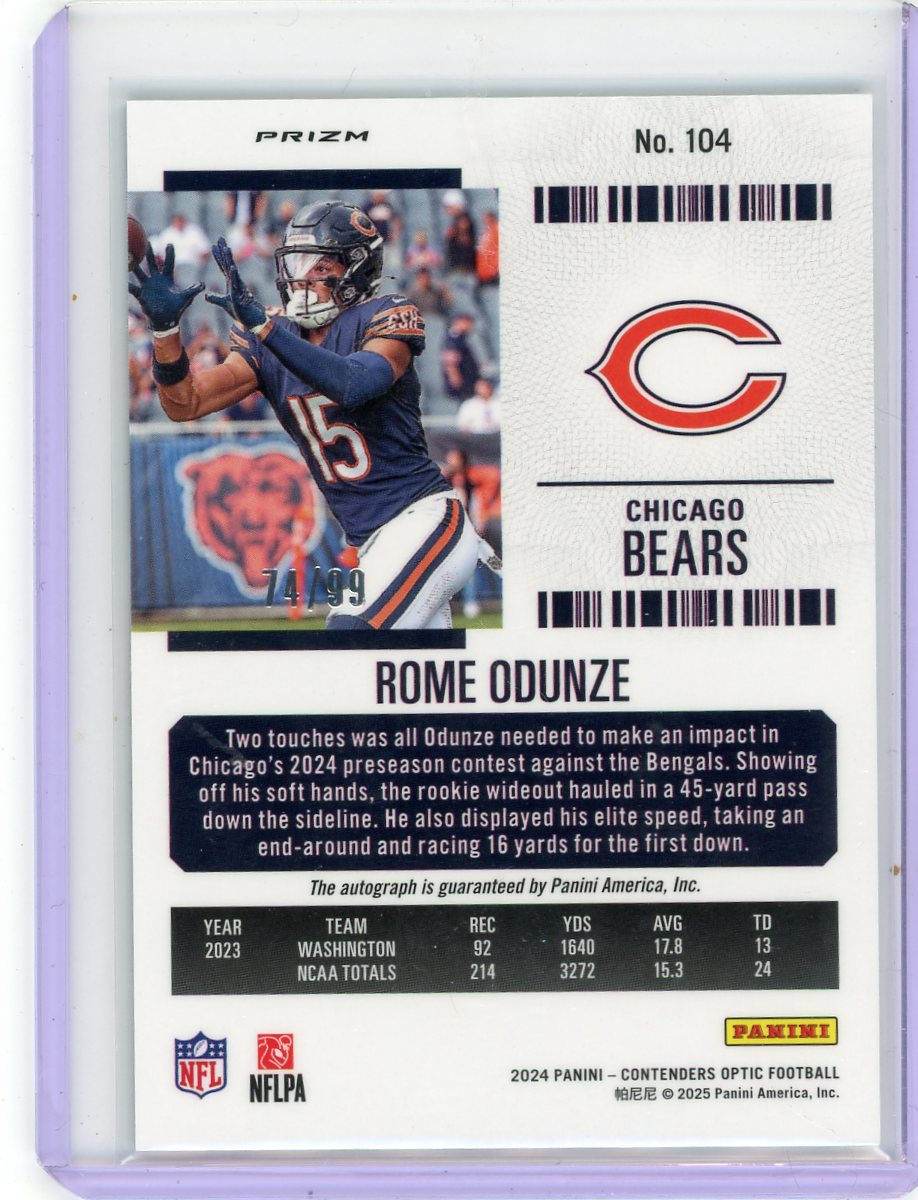 Rome Odunze 2024 Panini Contenders Optic Rookie Ticket autograph rc #'d 74/99