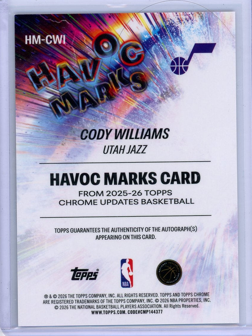 Cody Wiliams 2025-26 Topps Chrome Update Orange Havoc Marks Auto #'d 13/25