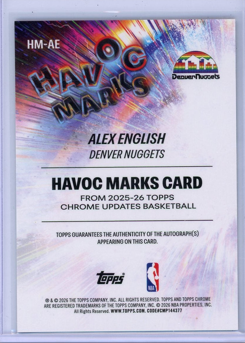 Alex English 2025-26 Topps Chrome Update Gold Geometric Havoc Marks Auto #'d 21/50