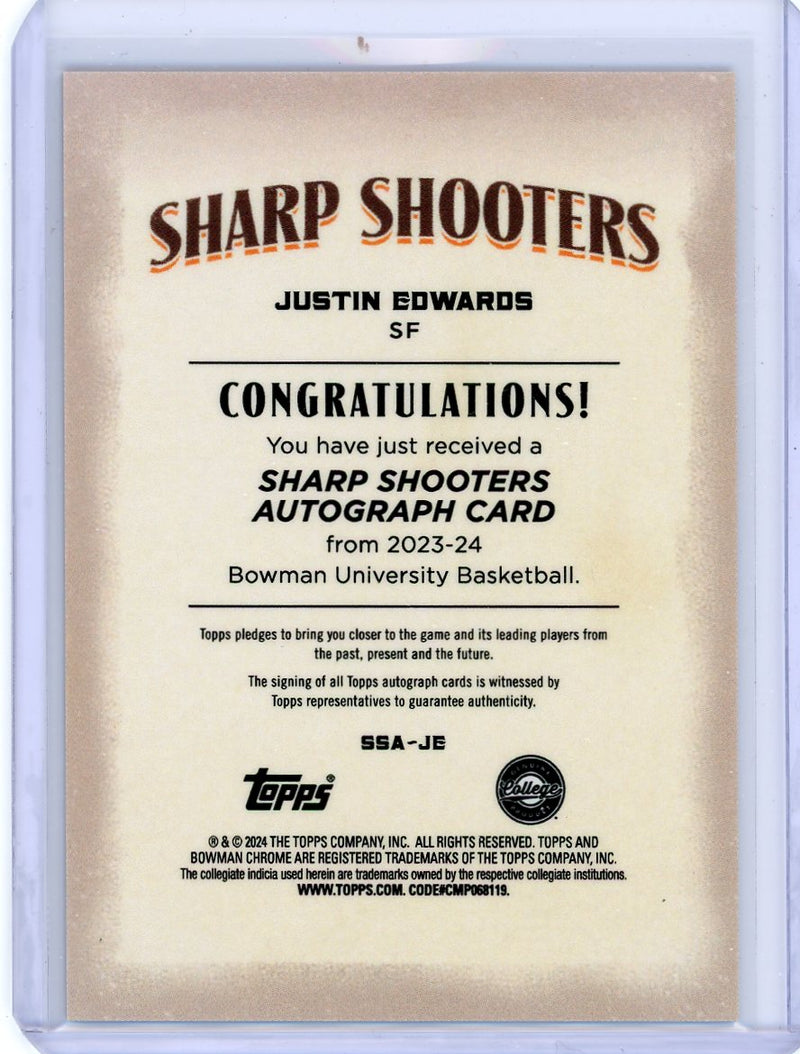 Justin Edwards 2023 Bowman Chrome University Sharp Shooters autograph orange 