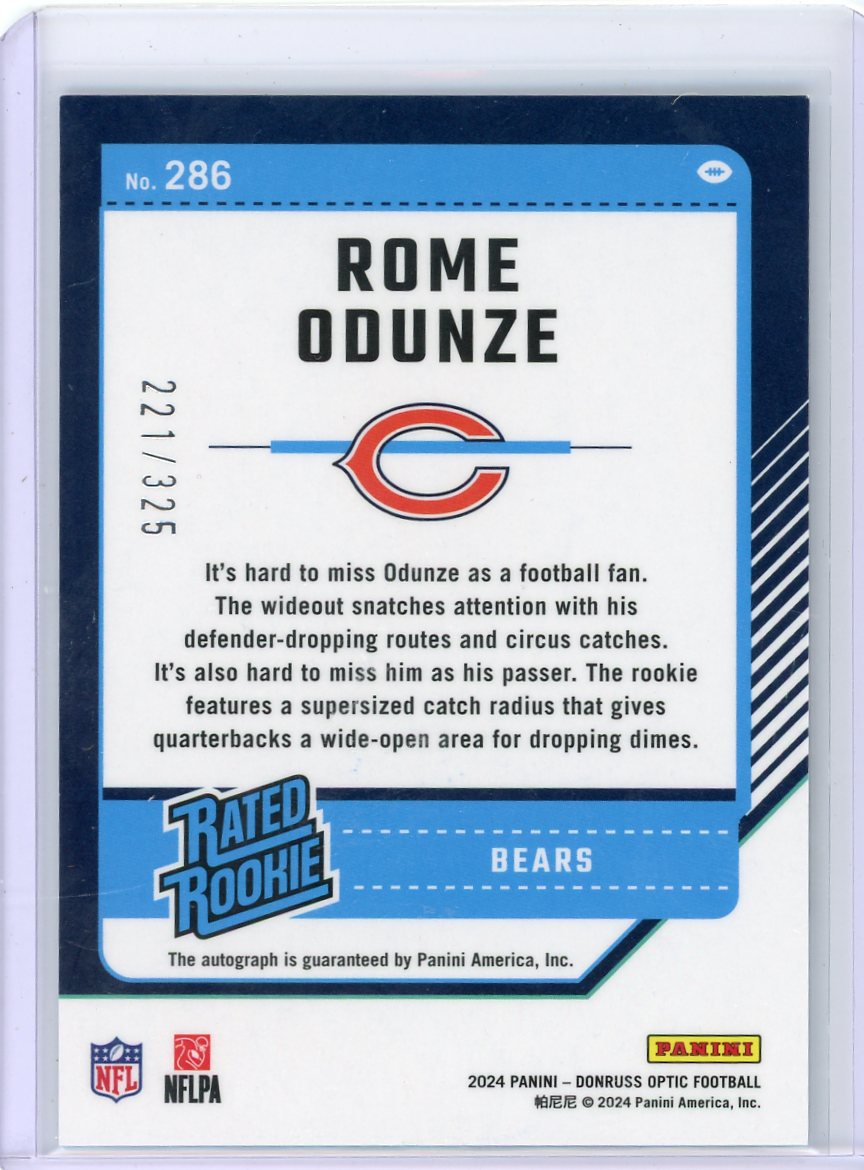Rome Odunze 2024 Panini Donruss Optic autograph rookie card #'d 221/325