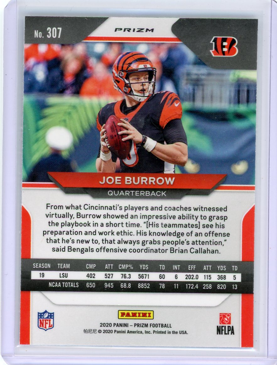 Joe Burrow 2020 Panini Prizm No Huddle Black & White rookie card