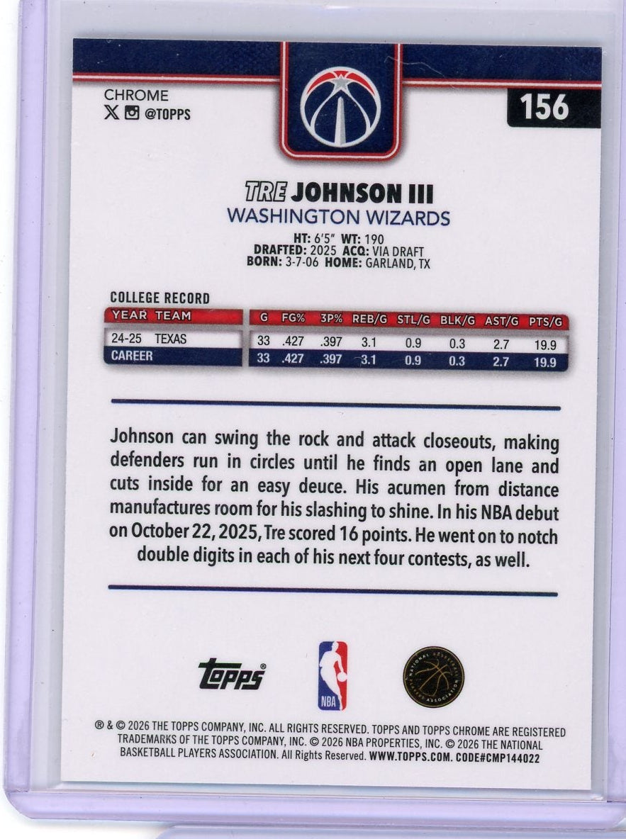 Tre Johnson III 2025-26 Topps Chrome Update Image Variation Speckle Refractor RC