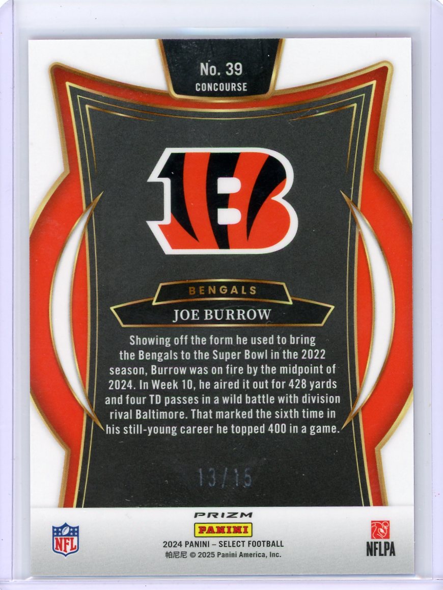 Joe Burrow 2024 Panini Select pink glitter prizm #'d 13/15