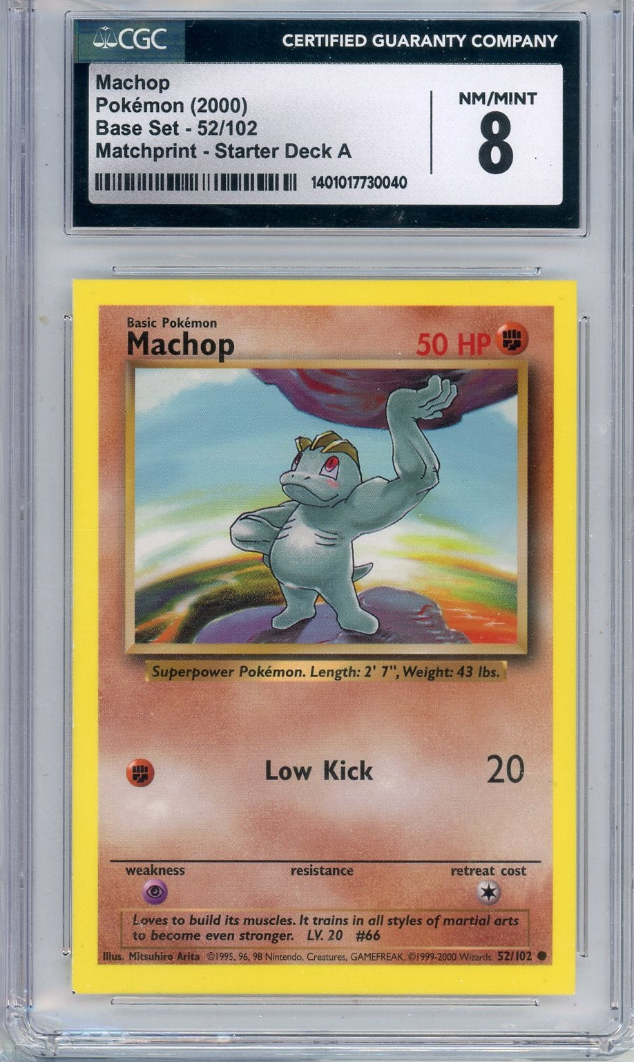 Machop 2000 Pokemon Base Set Matchprint - Starter Deck A #52/102 CGC 8
