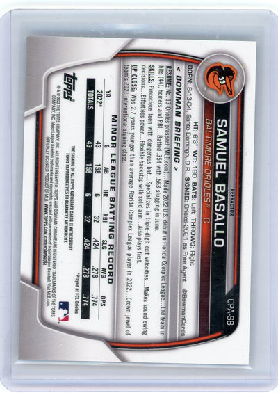 Samuel Basallo 2023 1st Bowman Chrome autograph refractor #'d 320/499