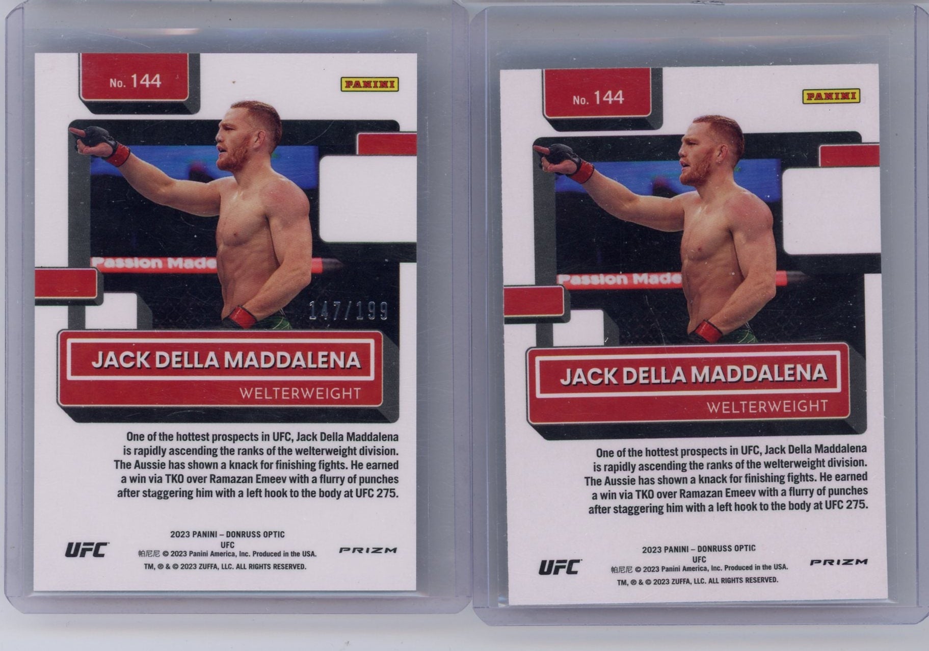 Jack Della Maddalena 2023 Panini Donruss Optic red /199 + purple prizm 2-card rc lot