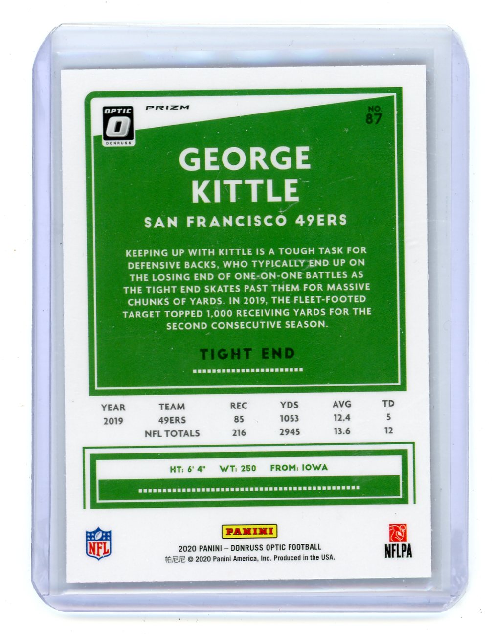 George Kittle 2020 Donruss Optic Red Stars #87