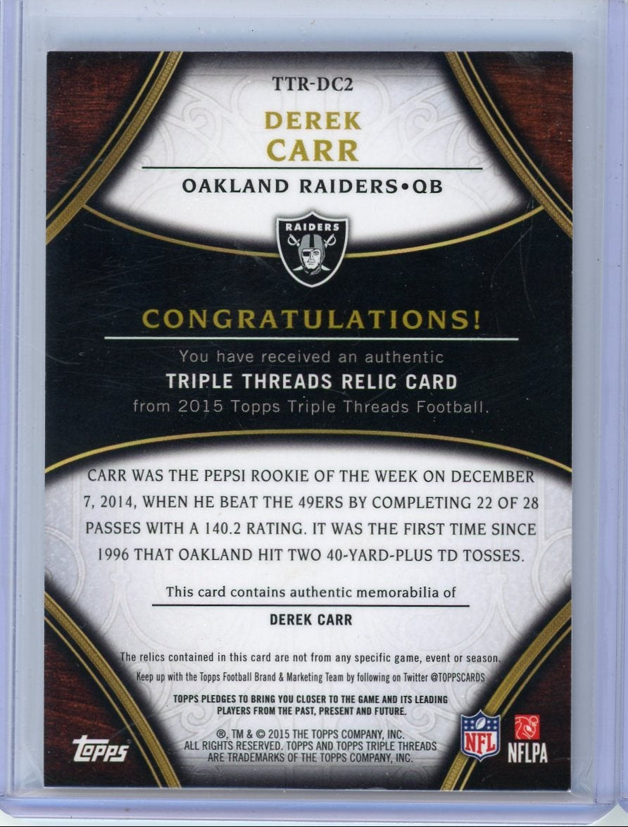 Derek Carr 2015 Topps Triple Threads relic #'d 25/36