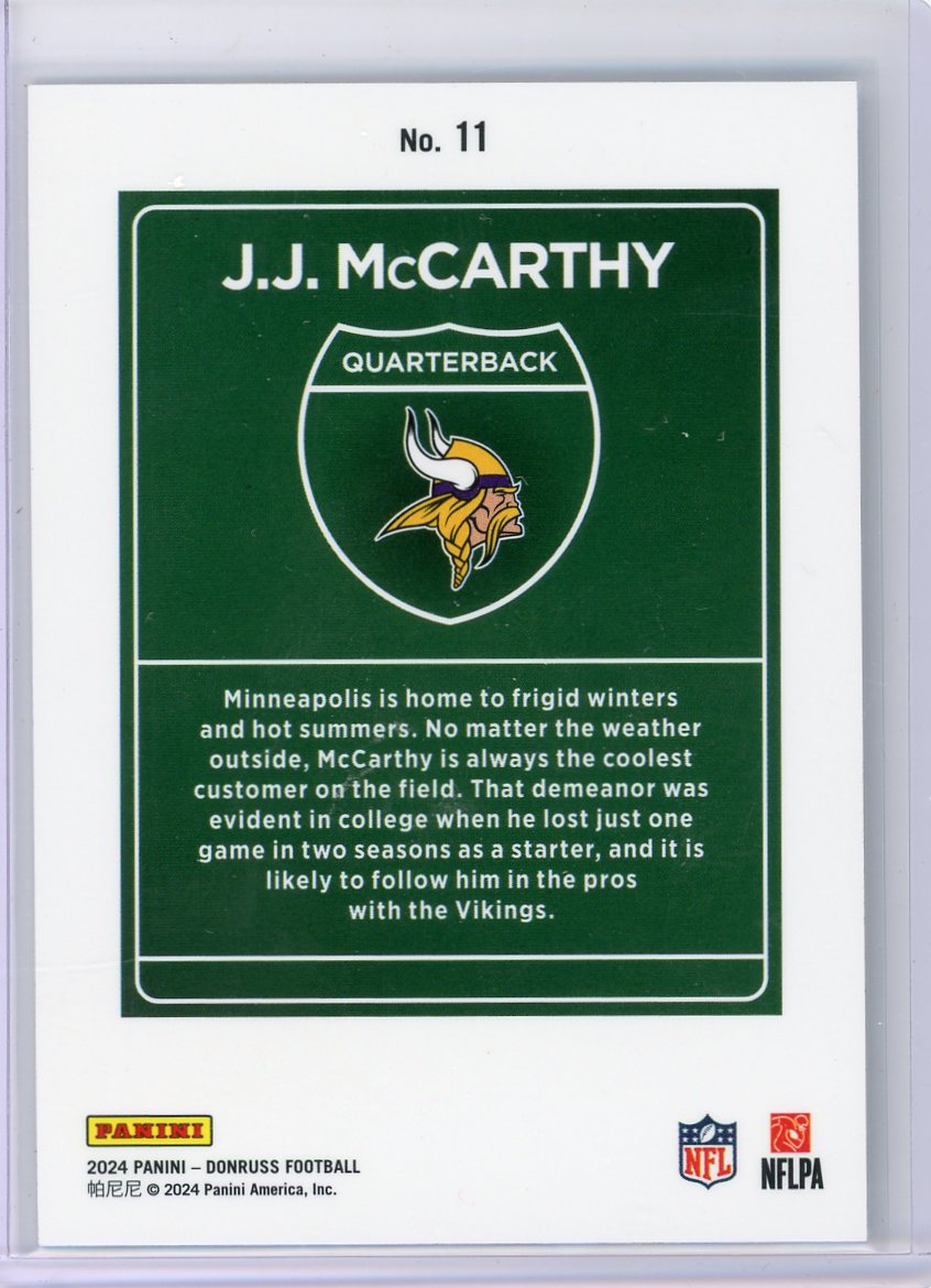 J.J. McCarthy 2024 Panini Donruss Downtown rookie card