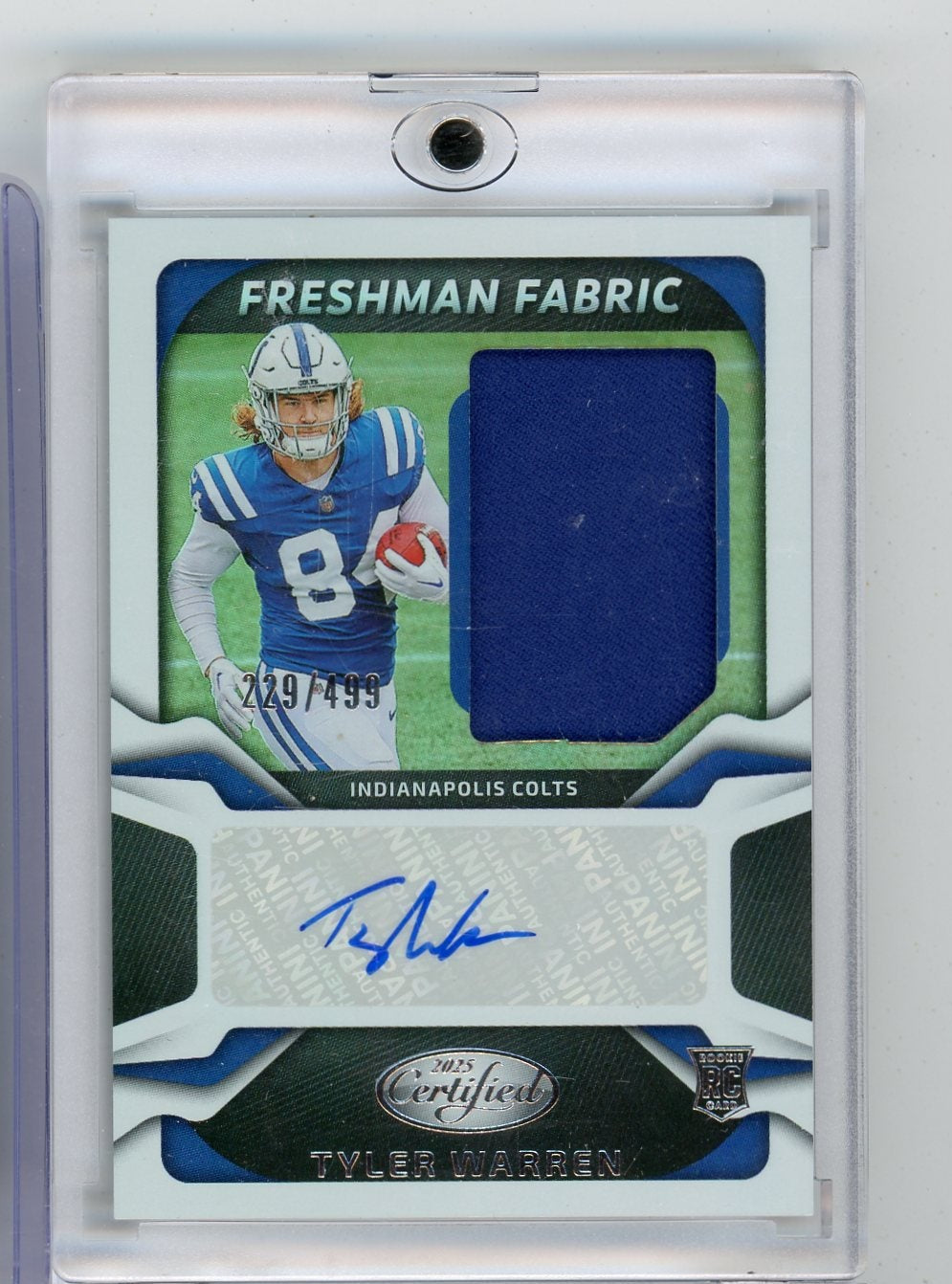 Tyler Warren 2025 Panini Certified Freshman Fabric RPA #'d 229/499