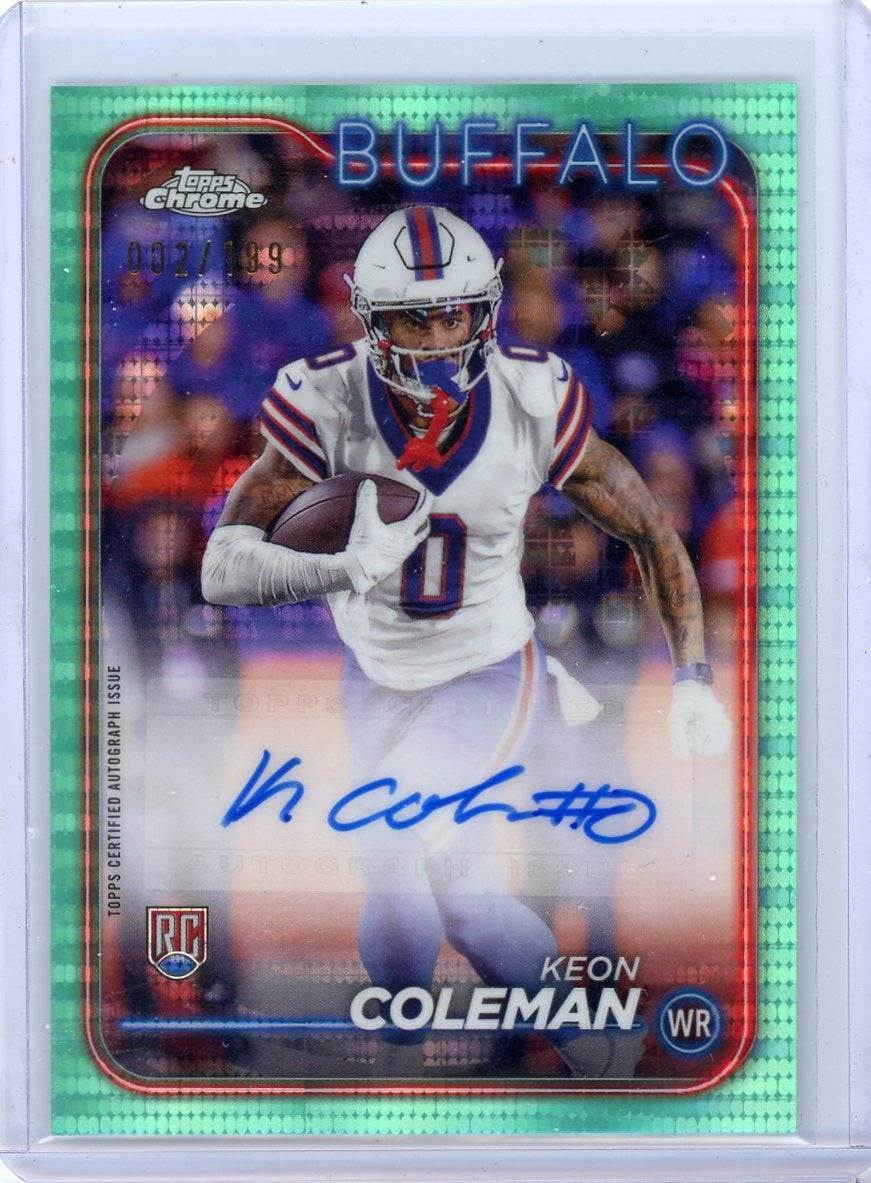Keon Coleman 2024 Topps Chrome Autograph RC Aqua Sonar #'d 002/119