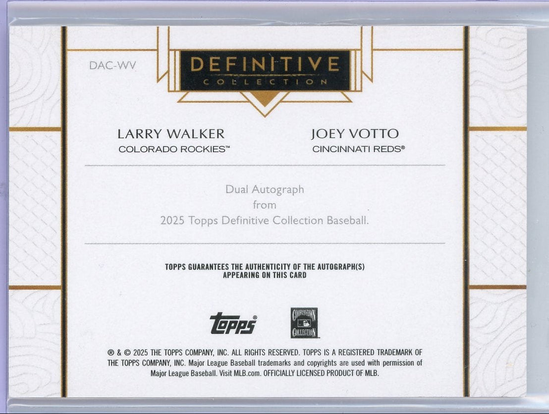 Larry Walker & Joey Votto 2025 Topps Definitive Dual Auto #'d /5