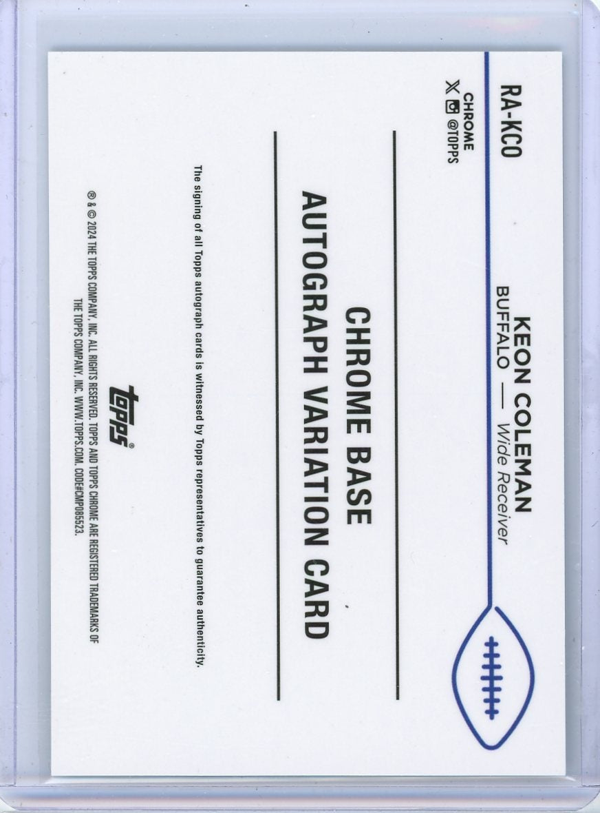 Keon Coleman 2024 Topps Chrome Autograph RC Aqua Sonar #'d 002/119