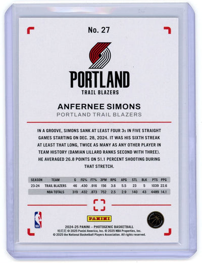 Anfernee Simons 2024-25 Panini Photogenic #'d 05/75