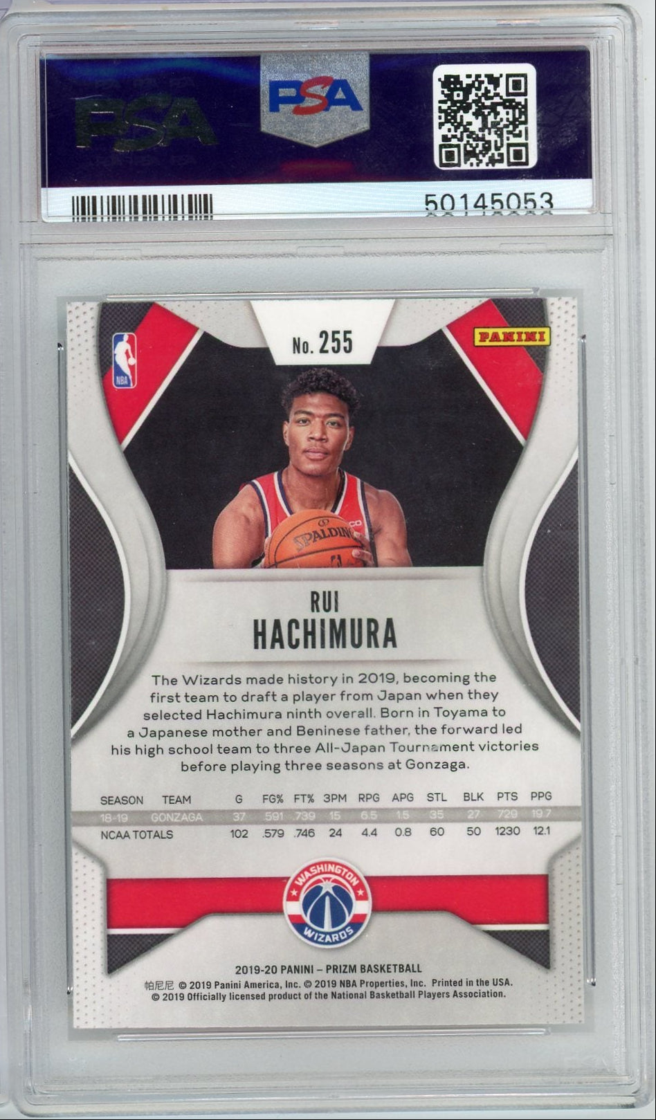 Rui Hachimura 2019 Panini Prizm rookie card PSA 10