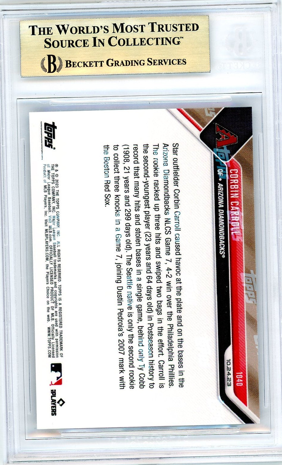 Corbin Carroll 2023 Topps Now #1040 BGS Pristine 10