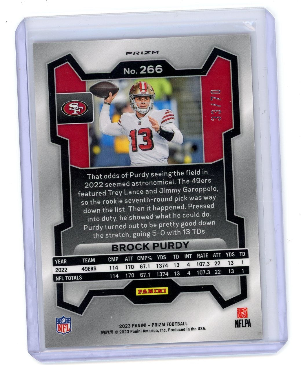Brock Purdy 2023 Prizm No Huddle Red Prizm #'d 33/70