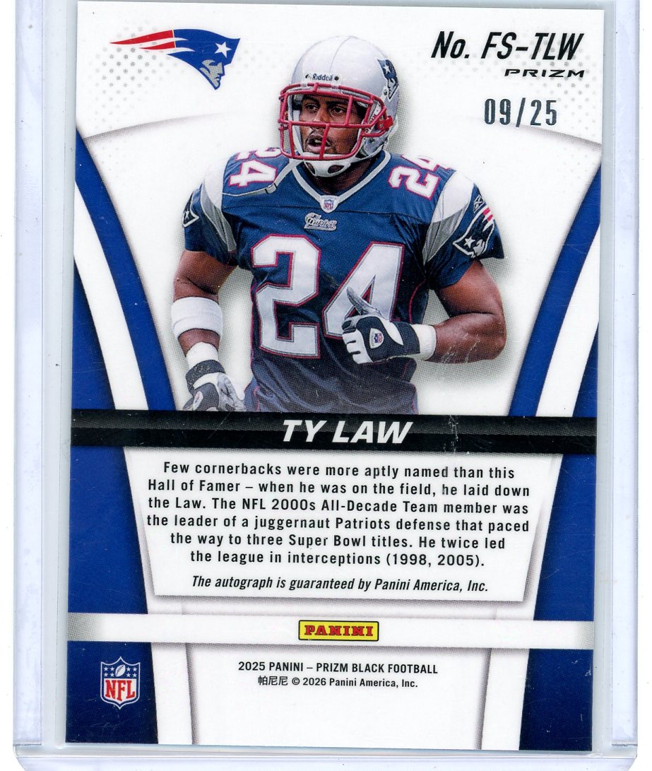 Ty Law 2025 Panini Prizm Black Mojo Flashback Signatures #'d 09/25