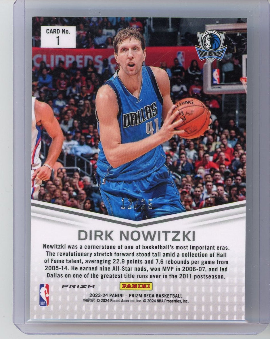 Dirk Nowitzki 2023-24 Panini Prizm Deca Decade of Dominance mojo prizm #'d 12/25