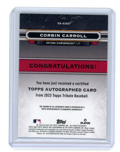 Corbin Carroll 2023 Topps Tribute Rookie Autograph #'d 070/199