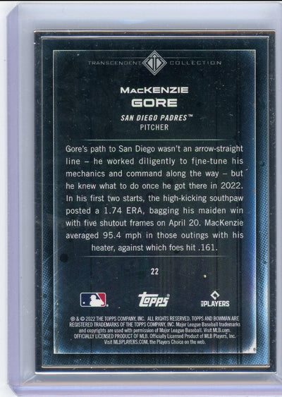 Mackenzie Gore 2022 Bowman Transcendent Collection Bowman Icons /50 variation