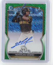 Nerwilian Cedeno 2023 1st Bowman Chrome green shimmer autograph #'d 65/99