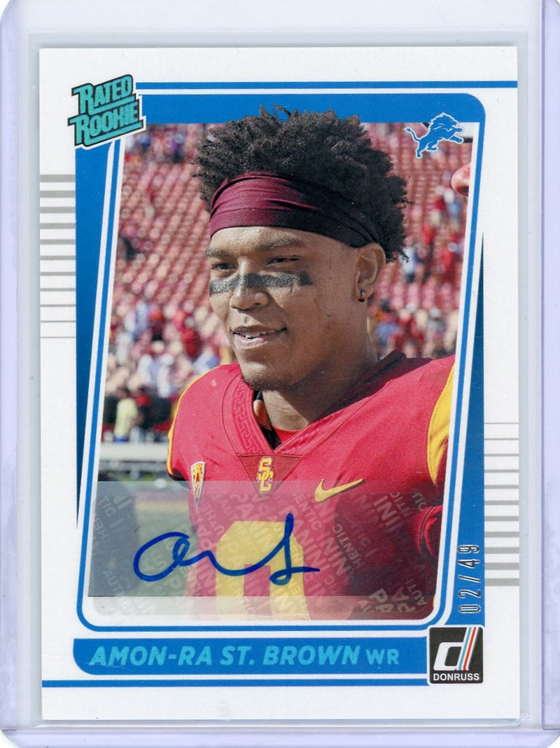 Amon-Ra St. Brown 2021 Donruss Rated Rookie Portrait Autograph 