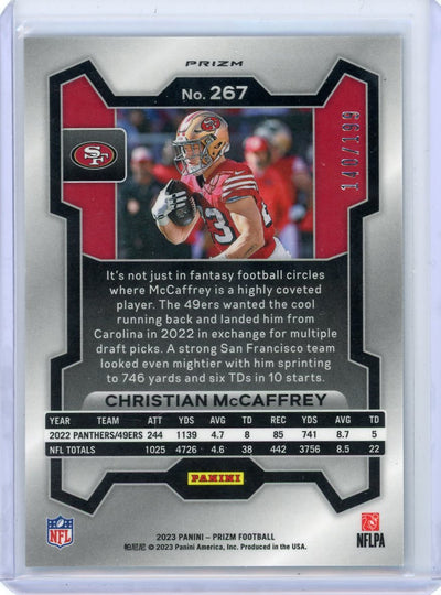 Christian McCaffery 2023 Prizm Blue Wave Prizm #'d 140/199