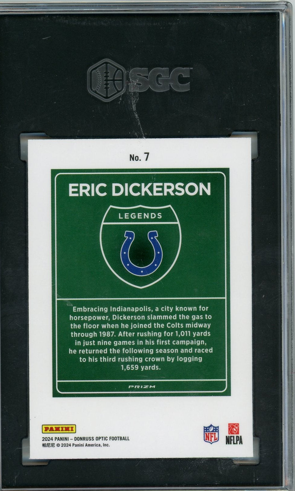 Eric Dickerson 2024 Panini Donruss Optic Downtown Legends SGC 9