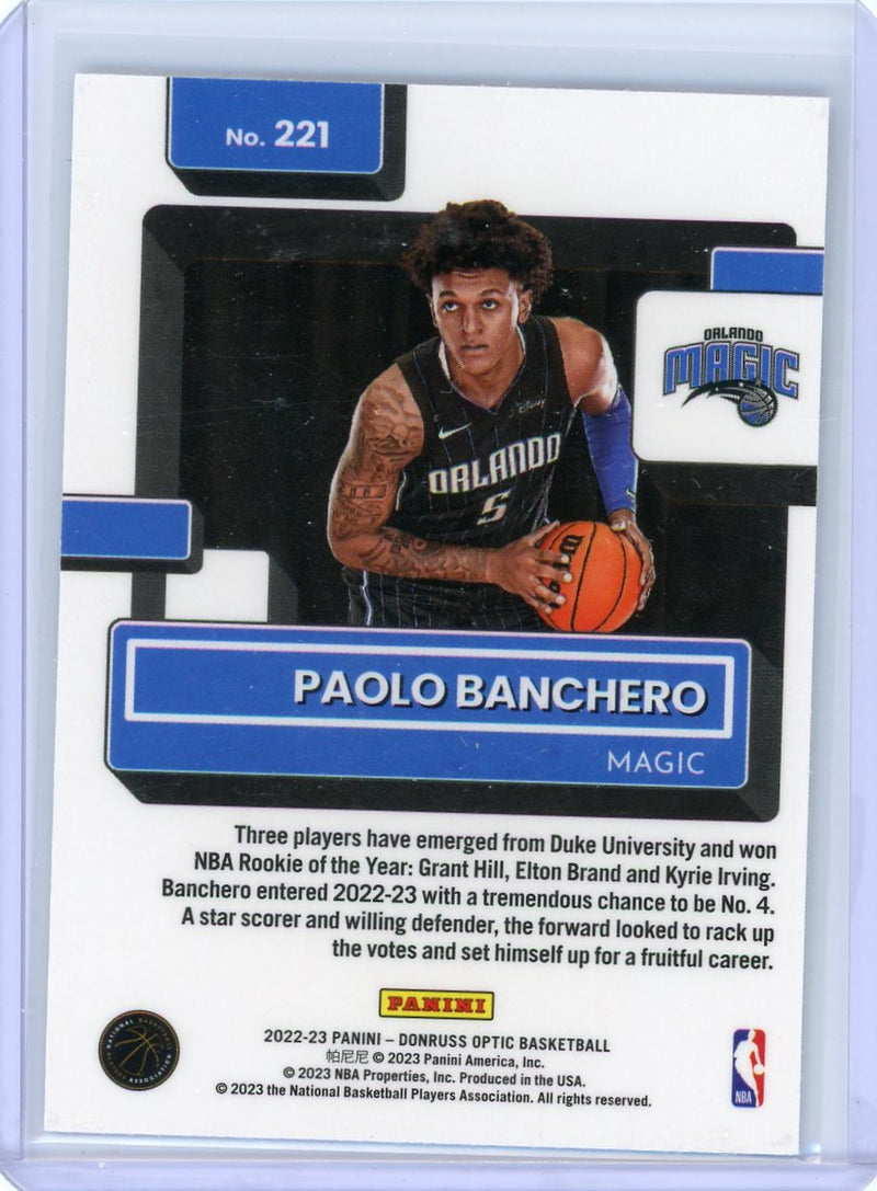 Paolo Banchero 2022-23 Panini Donruss Optic rookie card