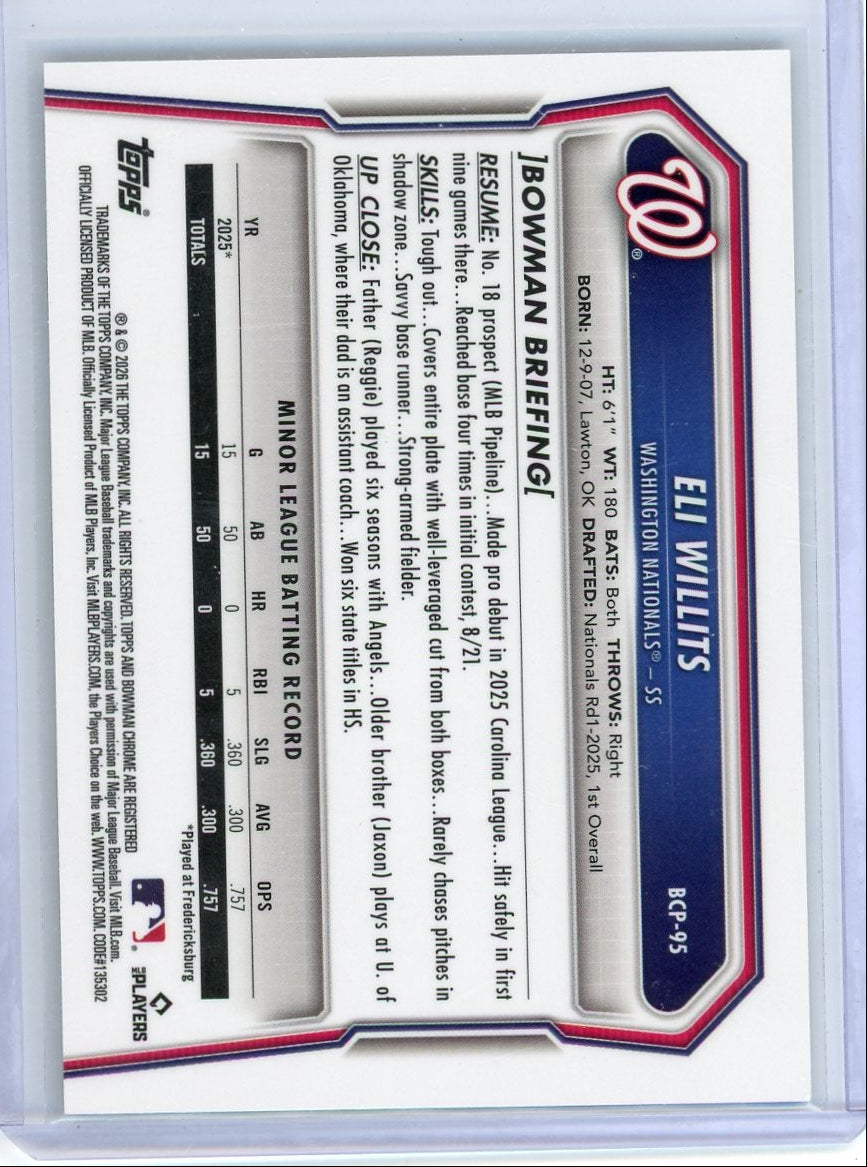 Eli Willits 2026 Bowman Chrome Gold #'d 6/50